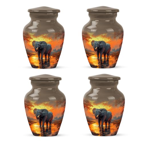 YATHABHISA Mini Urns Human Ashes with Elephant, Keepsake Small Urn for Cremation Ash Container, Memorial Gift for Everyone, Combo, Orange, 3 Inch (Set of 2)
