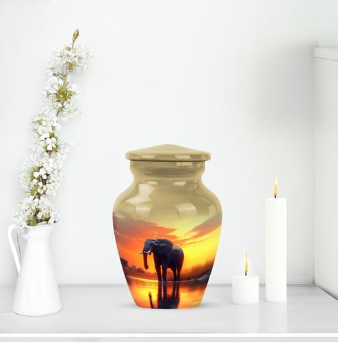 YATHABHISA Mini Urns Human Ashes with Elephant, Keepsake Small Urn for Cremation Ash Container, Memorial Gift for Everyone, Combo, Orange, 3 Inch (Set of 2)