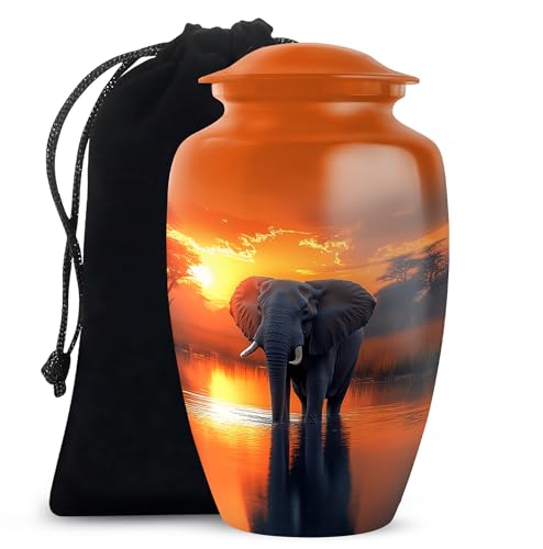 YATHABHISA Mini Urns Human Ashes with Elephant, Keepsake Small Urn for Cremation Ash Container, Memorial Gift for Everyone, Combo, Orange, 3 Inch (Set of 2)