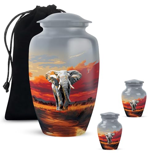 YATHABHISA Mini Urns Human Ashes with Elephant, Keepsake Small Urn for Cremation Ash Container, Memorial Gift for Everyone, Combo, Orange, 3 Inch (Set of 2)