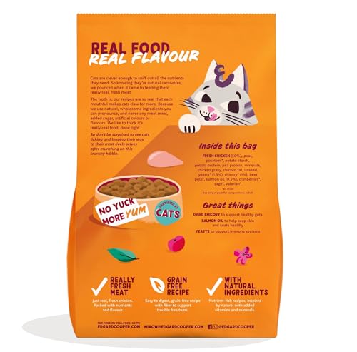 Edgard and Cooper Dry Cat Food Grain Free Adult Chicken 2kg - Natural, Fresh Meat for indoor or outdoor cats, Junk free, Healthy Ingredients, help support sensitive stomachs