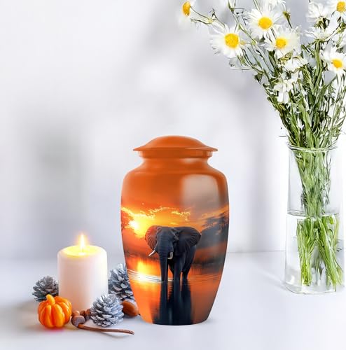 YATHABHISA Mini Urns Human Ashes with Elephant, Keepsake Small Urn for Cremation Ash Container, Memorial Gift for Everyone, Combo, Orange, 3 Inch (Set of 2)