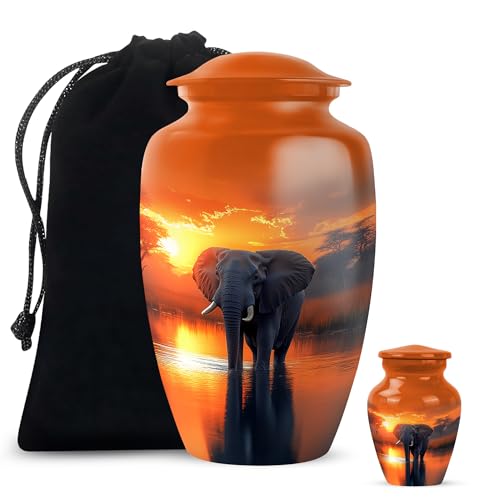 YATHABHISA Mini Urns Human Ashes with Elephant, Keepsake Small Urn for Cremation Ash Container, Memorial Gift for Everyone, Combo, Orange, 3 Inch (Set of 2)