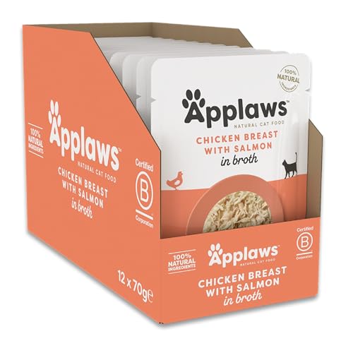 Applaws 100% Natural Wet Cat Food, Pouch Multipack Chicken Selection in Broth, 70 g (12 x 70 g Pouches)