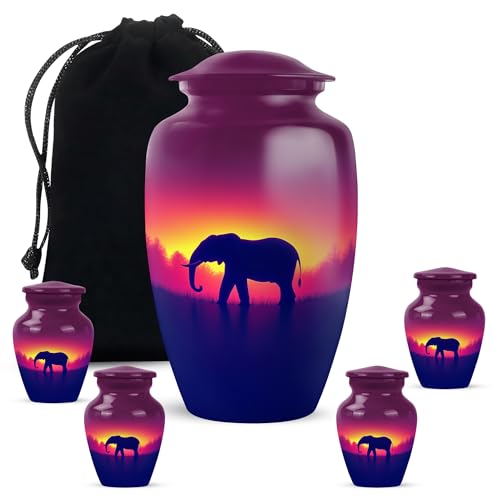 YATHABHISA Mini Urns Human Ashes with Elephant, Keepsake Small Urn for Cremation Ash Container, Memorial Gift for Everyone, Combo, Orange, 3 Inch (Set of 2)