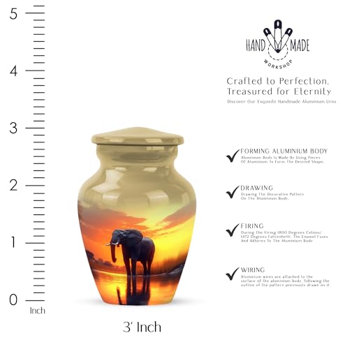 YATHABHISA Mini Urns Human Ashes with Elephant, Keepsake Small Urn for Cremation Ash Container, Memorial Gift for Everyone, Combo, Orange, 3 Inch (Set of 2)