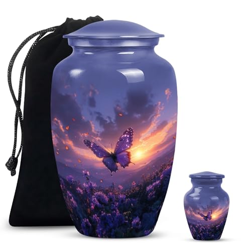 YATHABHISA Purple Sunset Butterfly Urn for Ashes for Women, Small Urn for Human Ashes, Urn for Human Ashes Adult Female, Memorial Urn for Human Ashes, Mini Urn for Human Ashes (Size - 3 Inch, 2 Pcs)