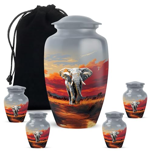 YATHABHISA Mini Urns Human Ashes with Elephant, Keepsake Small Urn for Cremation Ash Container, Memorial Gift for Everyone, Combo, Orange, 3 Inch (Set of 2)