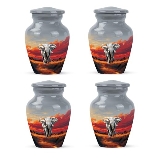 YATHABHISA Mini Urns Human Ashes with Elephant, Keepsake Small Urn for Cremation Ash Container, Memorial Gift for Everyone, Combo, Orange, 3 Inch (Set of 2)