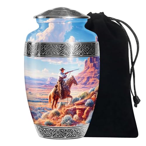 Cowboys Urns for Human Ashes Adult Female and Male, Decorative Cremation Urns for Human Ashes, (Classic Large, 10 Inch)
