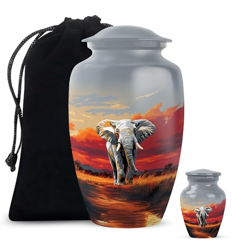 YATHABHISA Mini Urns Human Ashes with Elephant, Keepsake Small Urn for Cremation Ash Container, Memorial Gift for Everyone, Combo, Orange, 3 Inch (Set of 2)