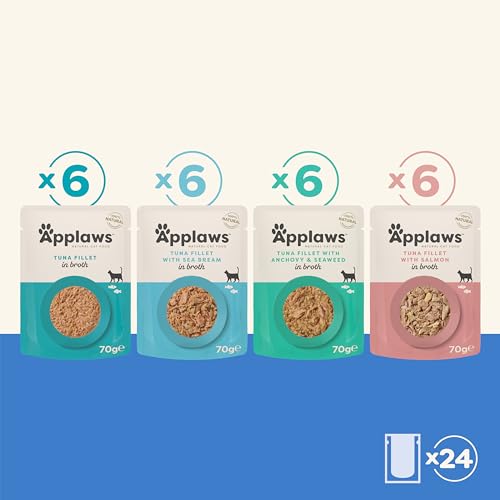 Applaws 100% Natural Wet Cat Food, Pouch Multipack Chicken Selection in Broth, 70 g (12 x 70 g Pouches)