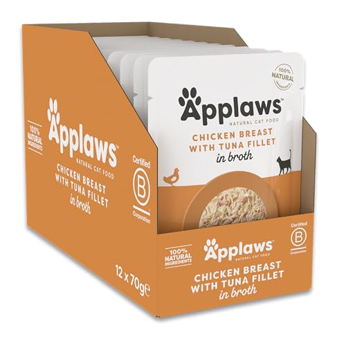 Applaws 100% Natural Wet Cat Food, Pouch Multipack Chicken Selection in Broth, 70 g (12 x 70 g Pouches)