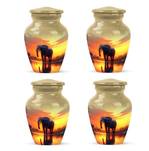 YATHABHISA Mini Urns Human Ashes with Elephant, Keepsake Small Urn for Cremation Ash Container, Memorial Gift for Everyone, Combo, Orange, 3 Inch (Set of 2)