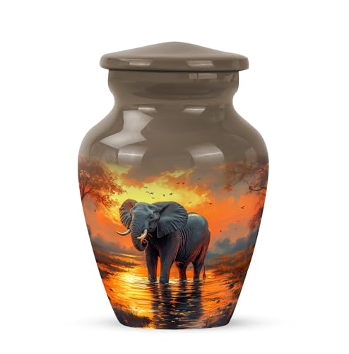 YATHABHISA Mini Urns Human Ashes with Elephant, Keepsake Small Urn for Cremation Ash Container, Memorial Gift for Everyone, Combo, Orange, 3 Inch (Set of 2)