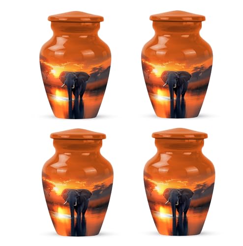 YATHABHISA Mini Urns Human Ashes with Elephant, Keepsake Small Urn for Cremation Ash Container, Memorial Gift for Everyone, Combo, Orange, 3 Inch (Set of 2)