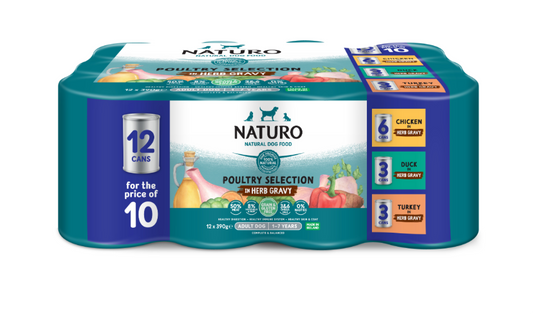 Naturo Adult Grain & Gluten Free Variety in Herb Gravy Tins 12 for 10 x 390g