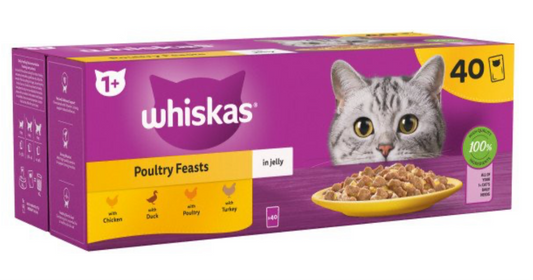 Whiskas Adult 1+ Poultry Feasts in Jelly Pouches 40 x 85g