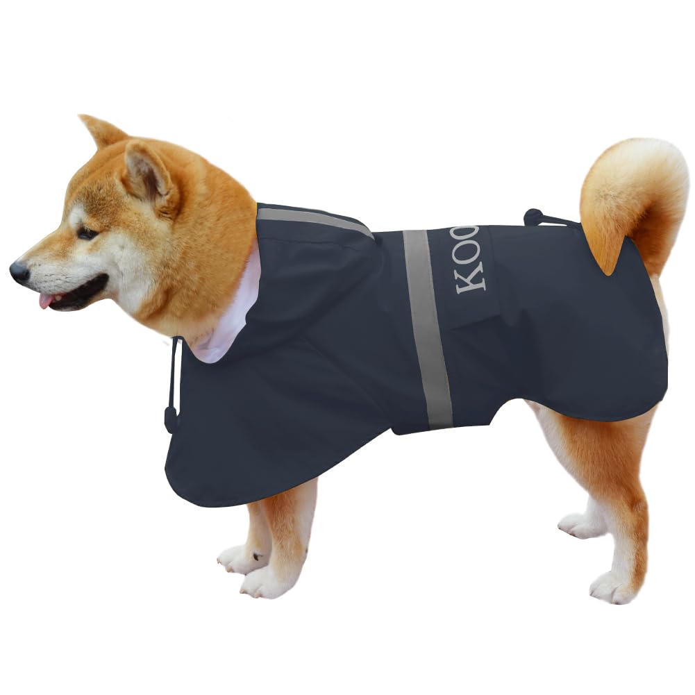 KOOGAL Waterproof Dog Raincoat with Hood Reflective Design with Leash Hole, Adjustable Reflective Jacket,Rain Poncho, Breathable and Lightweight, Suitable for Rainy Day Walking