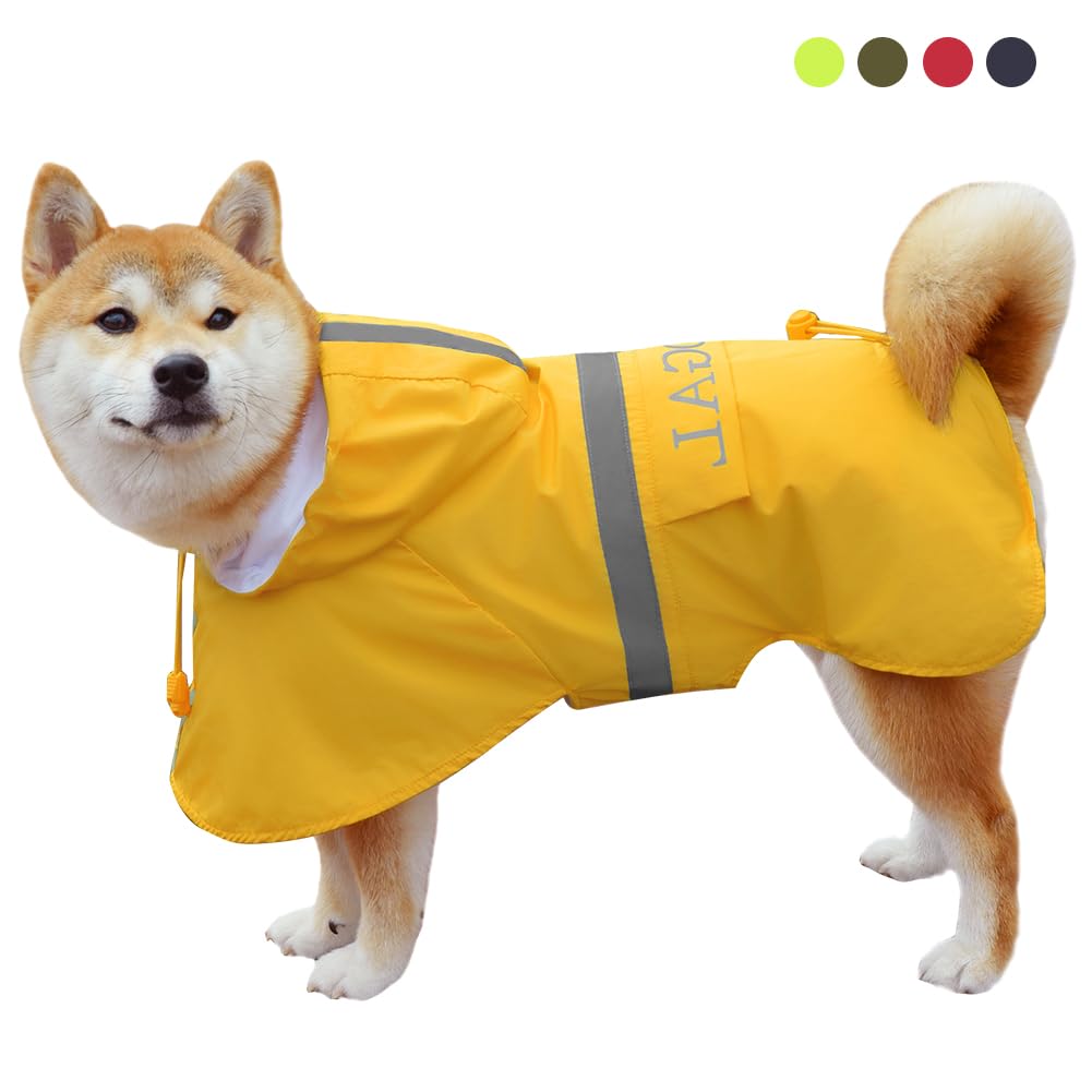 KOOGAL Waterproof Dog Raincoat with Hood Reflective Design with Leash Hole, Adjustable Reflective Jacket,Rain Poncho, Breathable and Lightweight, Suitable for Rainy Day Walking