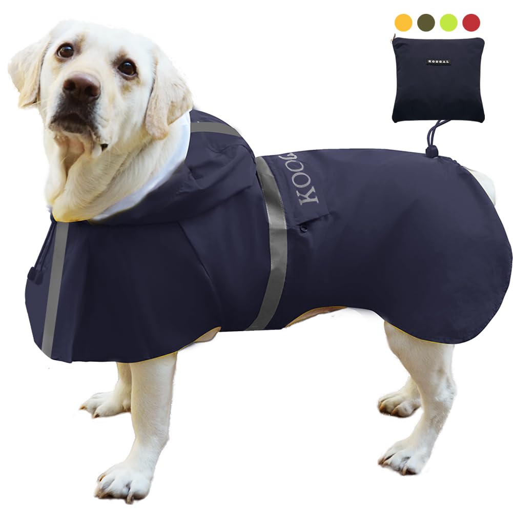 KOOGAL Waterproof Dog Raincoat with Hood Reflective Design with Leash Hole, Adjustable Reflective Jacket,Rain Poncho, Breathable and Lightweight, Suitable for Rainy Day Walking