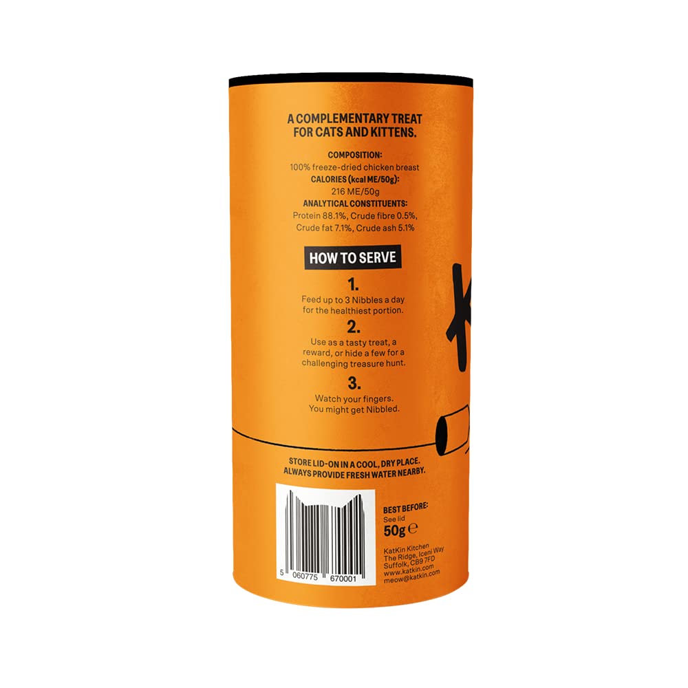 KatKin Chicken Nibbles (50g Tube): 100% Breast Freeze-Dried Cat Treats – Delicious Fresh Chicken; Freeze-Dried to Protect Nutrition; Made in the UK for Cats and Kittens