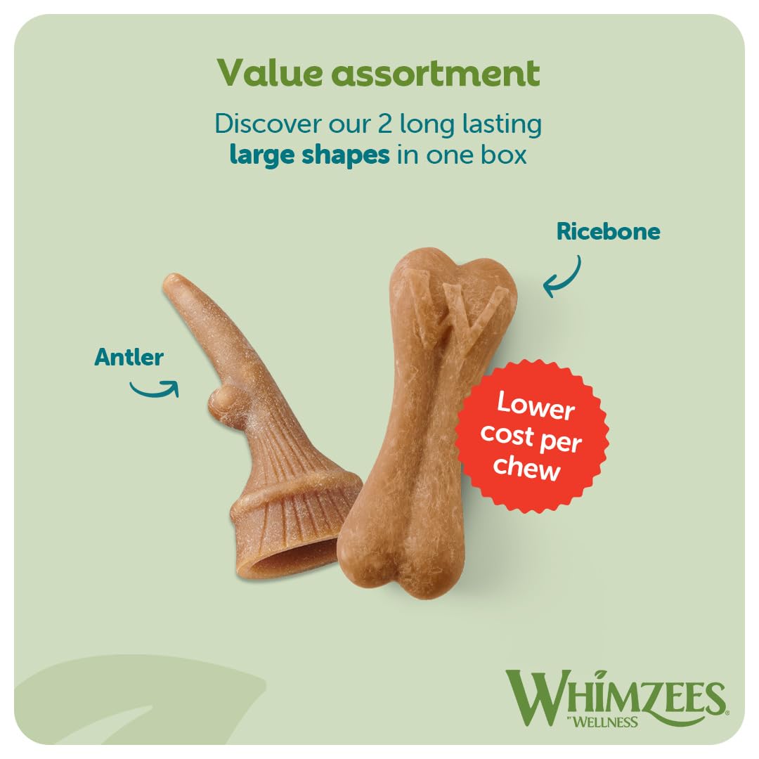 WHIMZEES By Wellness Rice Bone, Dog Dental Sticks, 9 Pieces, Size M/L, Dog Chews for Medium to Large Breeds, Natural, Gluten-Free, Rawhide-Free, Vegetarian