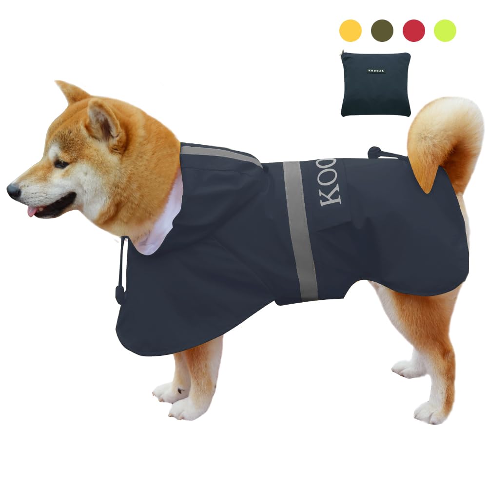 KOOGAL Waterproof Dog Raincoat with Hood Reflective Design with Leash Hole, Adjustable Reflective Jacket,Rain Poncho, Breathable and Lightweight, Suitable for Rainy Day Walking