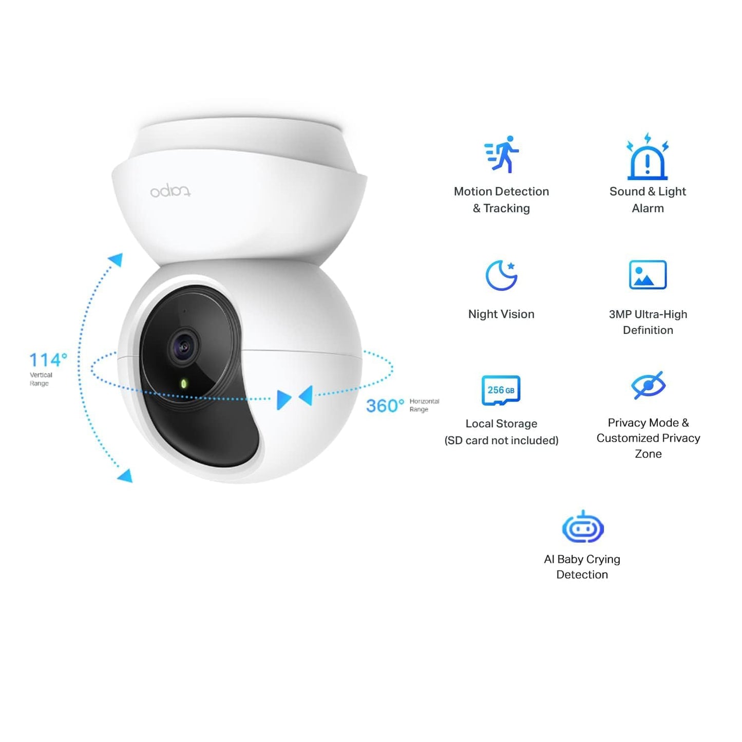 Tapo C210 2K 3MP Pan/Tilt Indoor Camera House Security Camera, WiFi Camera, No Monthly Fee, AI Detection, Dog Puppy Camera, Baby Camera Monitor, 360° View, Night Vision, Works with Alexa & Google