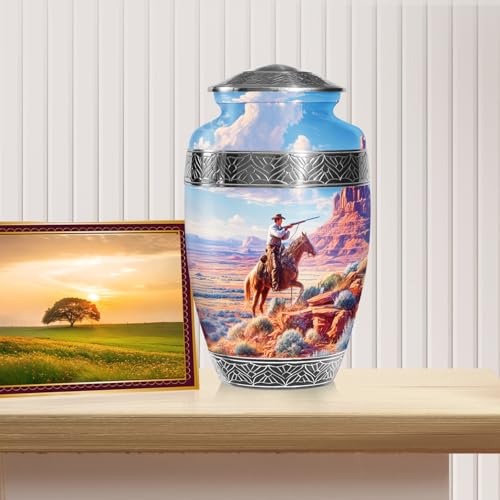 Cowboys Urns for Human Ashes Adult Female and Male, Decorative Cremation Urns for Human Ashes, (Classic Large, 10 Inch)