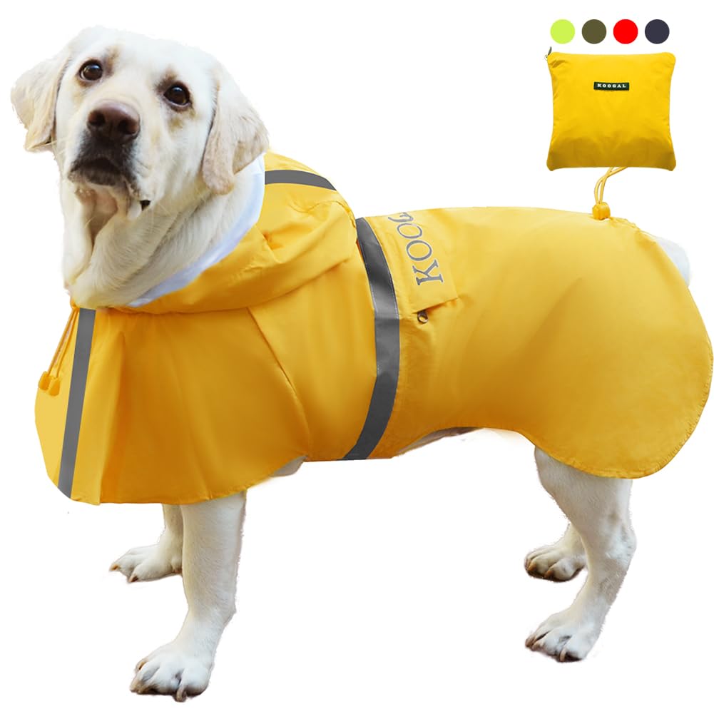 KOOGAL Waterproof Dog Raincoat with Hood Reflective Design with Leash Hole, Adjustable Reflective Jacket,Rain Poncho, Breathable and Lightweight, Suitable for Rainy Day Walking