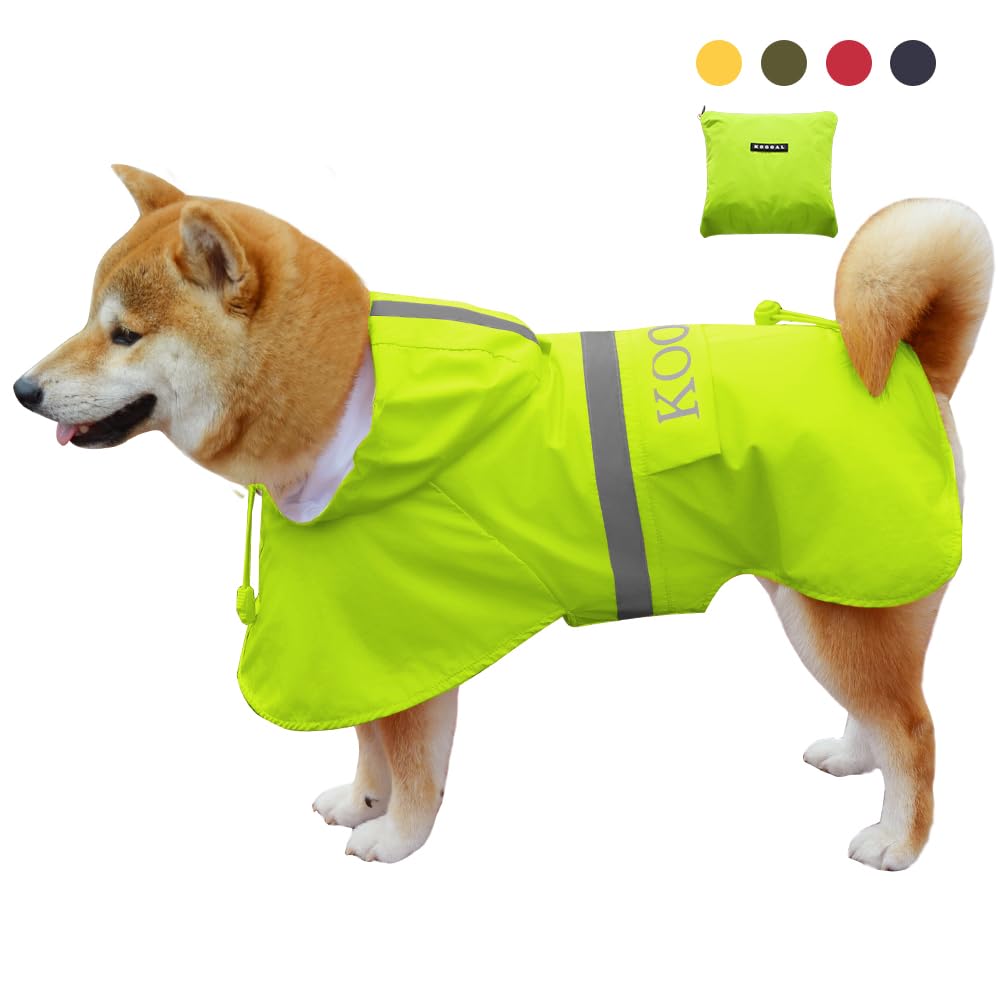 KOOGAL Waterproof Dog Raincoat with Hood Reflective Design with Leash Hole, Adjustable Reflective Jacket,Rain Poncho, Breathable and Lightweight, Suitable for Rainy Day Walking