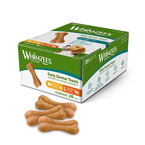WHIMZEES By Wellness Rice Bone, Dog Dental Sticks, 9 Pieces, Size M/L, Dog Chews for Medium to Large Breeds, Natural, Gluten-Free, Rawhide-Free, Vegetarian