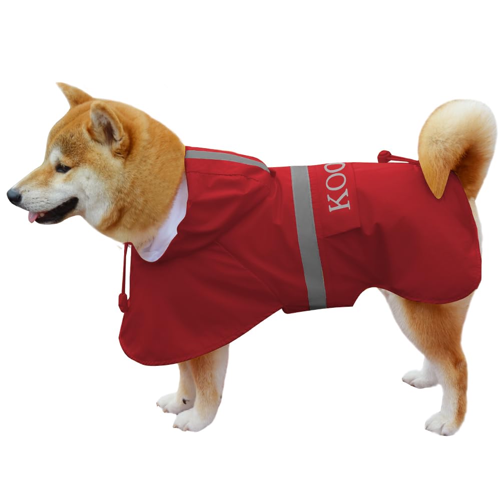 KOOGAL Waterproof Dog Raincoat with Hood Reflective Design with Leash Hole, Adjustable Reflective Jacket,Rain Poncho, Breathable and Lightweight, Suitable for Rainy Day Walking
