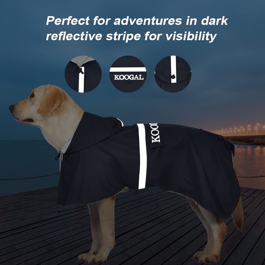 KOOGAL Waterproof Dog Raincoat with Hood Reflective Design with Leash Hole, Adjustable Reflective Jacket,Rain Poncho, Breathable and Lightweight, Suitable for Rainy Day Walking