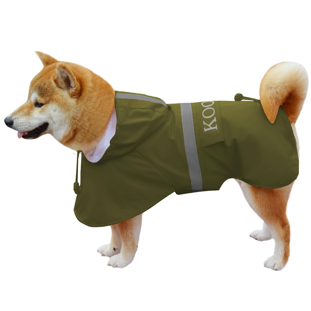 KOOGAL Waterproof Dog Raincoat with Hood Reflective Design with Leash Hole, Adjustable Reflective Jacket,Rain Poncho, Breathable and Lightweight, Suitable for Rainy Day Walking