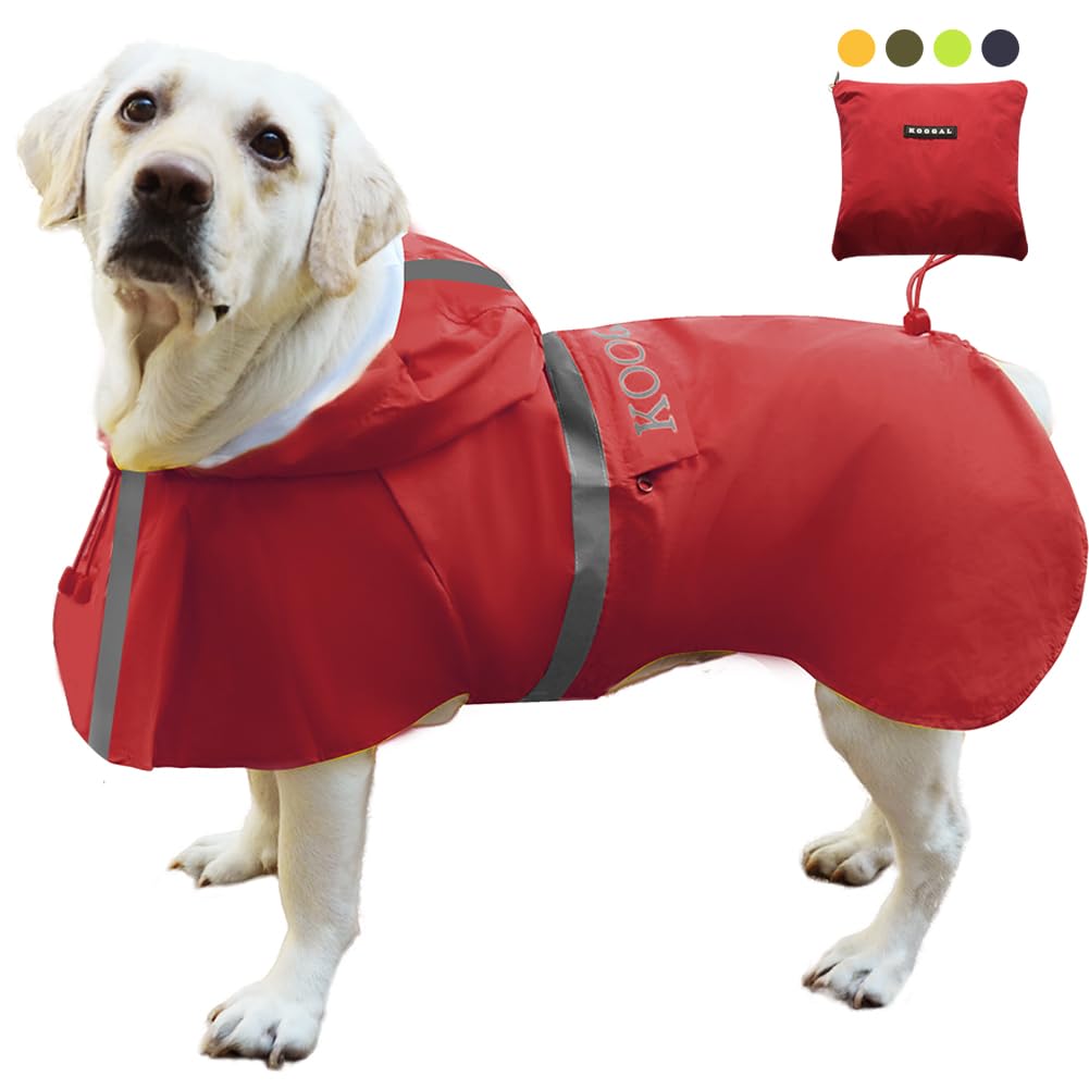 KOOGAL Waterproof Dog Raincoat with Hood Reflective Design with Leash Hole, Adjustable Reflective Jacket,Rain Poncho, Breathable and Lightweight, Suitable for Rainy Day Walking
