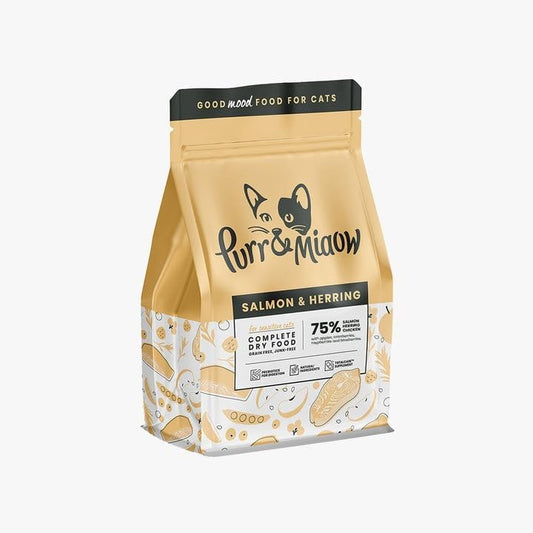 Purr & Miaow - Complete Dry Grain Free Sensitive Cat Food, Salmon & Herring, 1.5kg