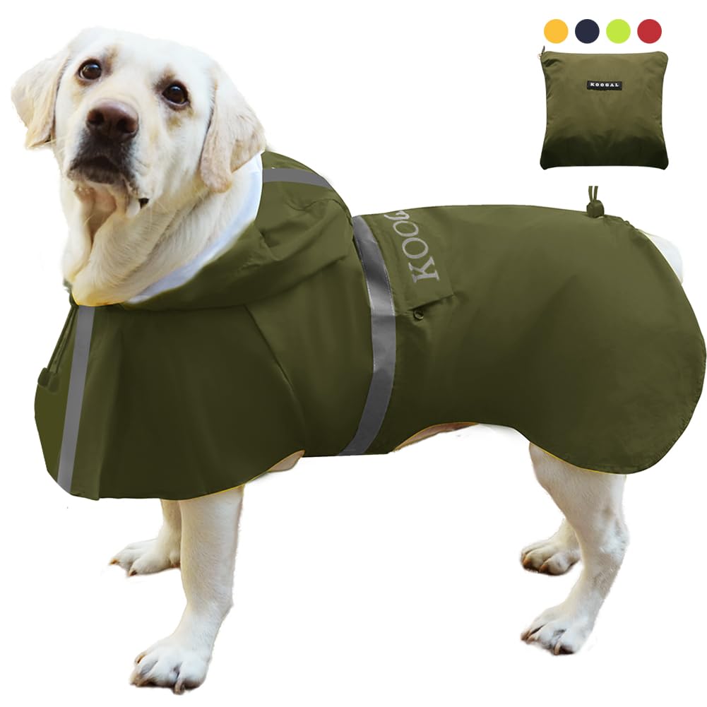 KOOGAL Waterproof Dog Raincoat with Hood Reflective Design with Leash Hole, Adjustable Reflective Jacket,Rain Poncho, Breathable and Lightweight, Suitable for Rainy Day Walking