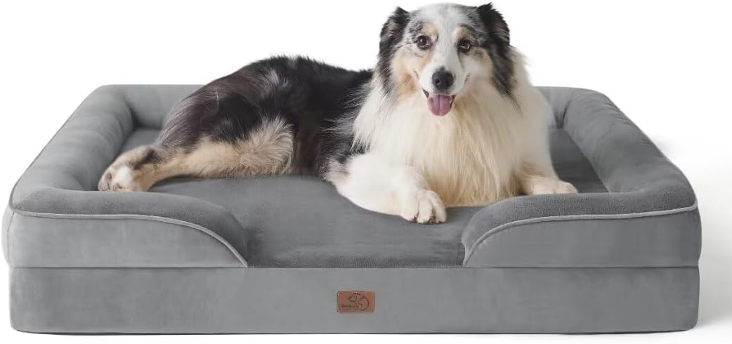 Bedsure Dog Sofa Bed Extra Large - Washable Orthopedic Dog Beds and Couch with Removable Flannel Zipper Cover, XL Plus Waterproof Human Dog Bed for Adults, Squre Pet Bed