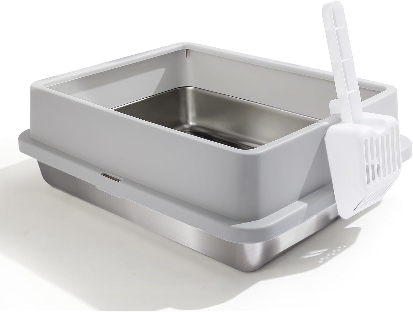FURRYPAWS XL Stainless Steel Cat Litter Tray, Easy to Clean and Leak-Proof Stainless Steel Litter Box, 20L Large Cat Litter Trays with Litter Scoop (61x41x30cm)