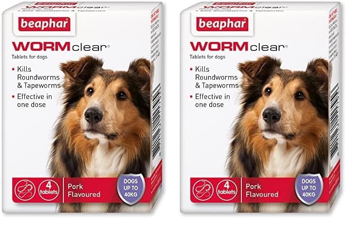 Beaphar | WORMclear® Tablets for Dogs up to 40kg | Kills All Common UK Intestinal Worms (Roundworms & Tapeworms) | Vet Strength Treatment | Pork-flavoured | 4 tablets