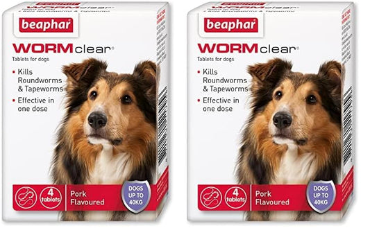 Beaphar | WORMclear® Tablets for Dogs up to 40kg | Kills All Common UK Intestinal Worms (Roundworms & Tapeworms) | Vet Strength Treatment | Pork-flavoured | 4 tablets