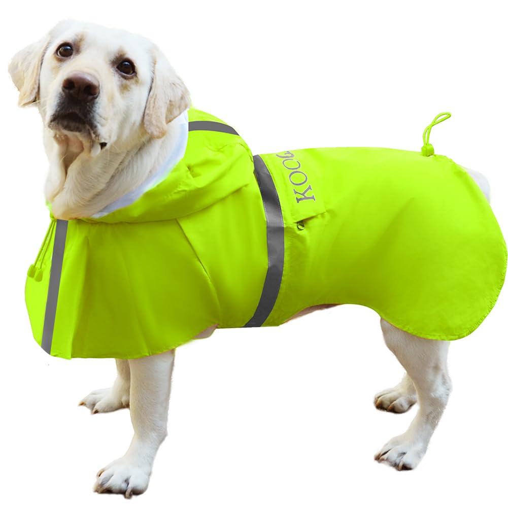 KOOGAL Waterproof Dog Raincoat with Hood Reflective Design with Leash Hole, Adjustable Reflective Jacket,Rain Poncho, Breathable and Lightweight, Suitable for Rainy Day Walking