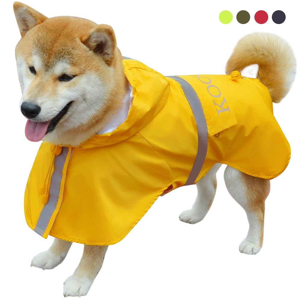 KOOGAL Waterproof Dog Raincoat with Hood Reflective Design with Leash Hole, Adjustable Reflective Jacket,Rain Poncho, Breathable and Lightweight, Suitable for Rainy Day Walking