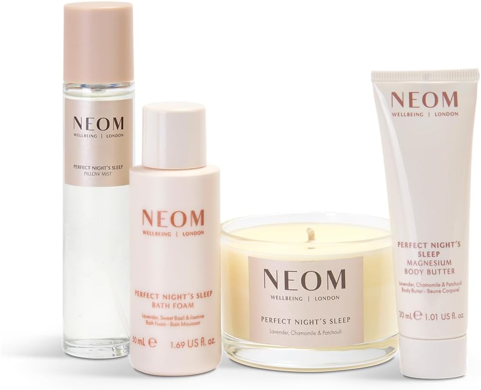 NEOM Perfect Night's Sleep Wellbeing Discovery Collection 30ml | Perfect Night's Sleep Pillow Mist, Magnesium Body Butter, Bath Foam & Travel Candle I Gift  No