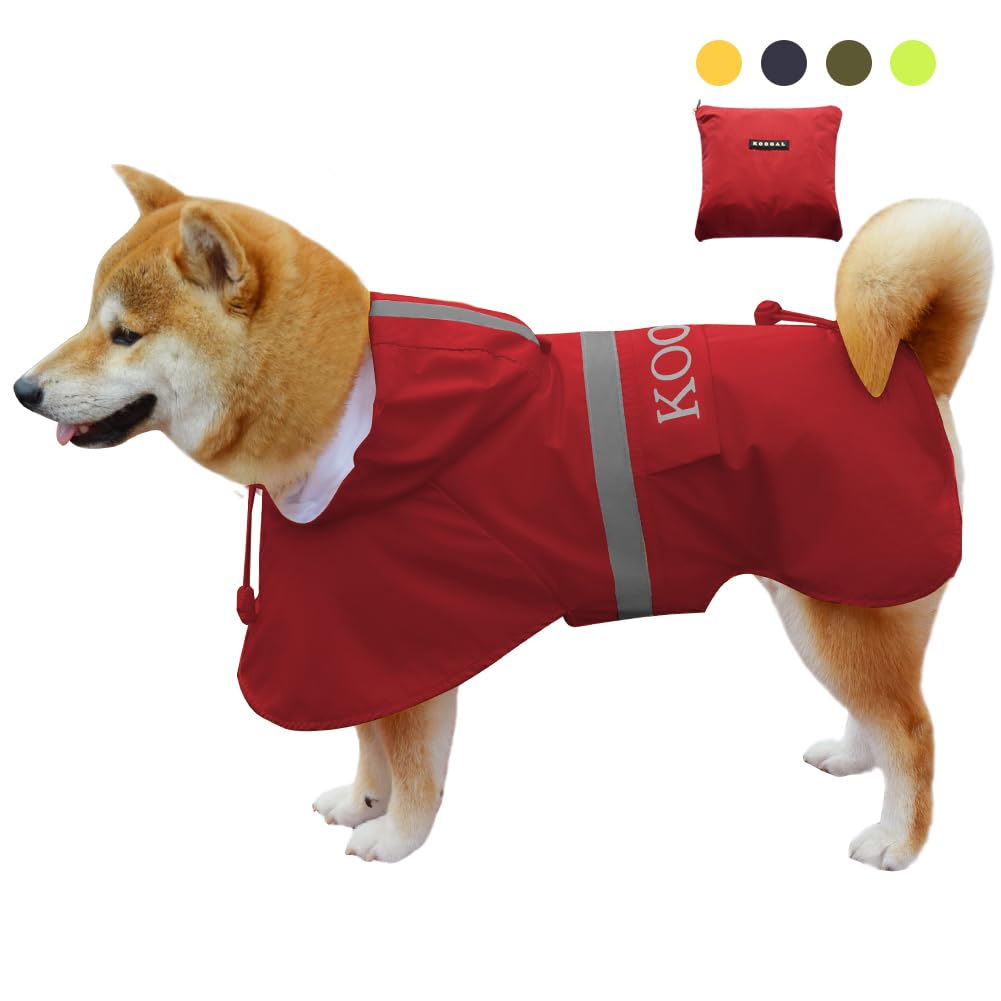 KOOGAL Waterproof Dog Raincoat with Hood Reflective Design with Leash Hole, Adjustable Reflective Jacket,Rain Poncho, Breathable and Lightweight, Suitable for Rainy Day Walking