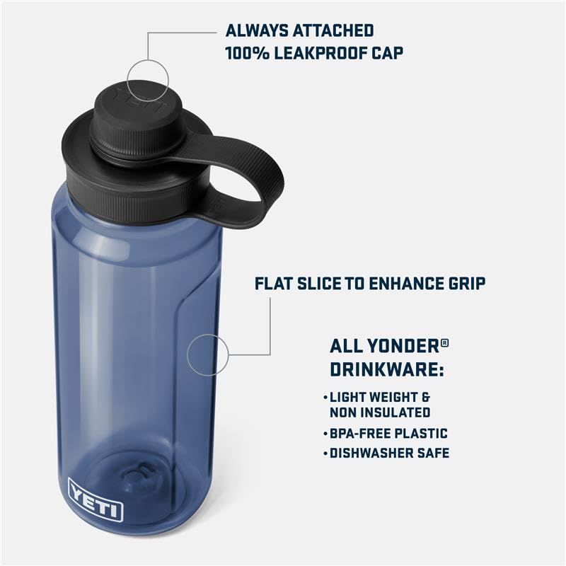 YETI Yonder Water Bottle with Leakproof Tether Cap, Lightweight and BPA-Free, 34 oz (1 L)