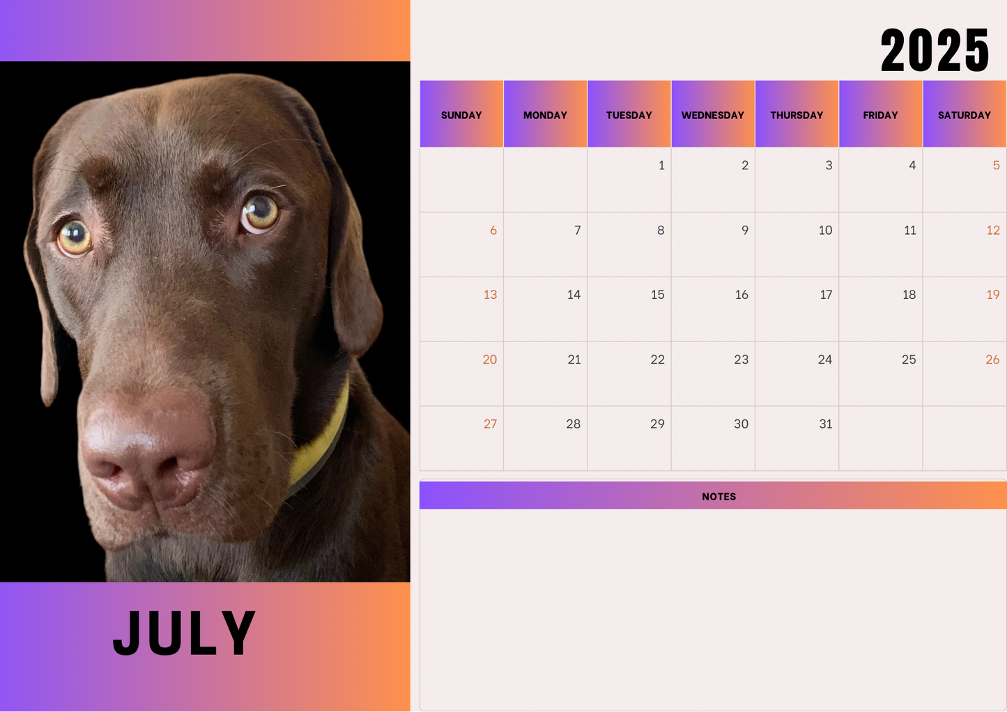 Dogs 2 calendar 2025 A4 landscape