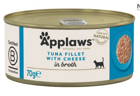 Applaws Cat Tuna Fillets with Cheese in Broth Tins 24 x 70g